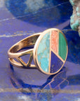 Art Deco Colorful Inlay Golden Ring