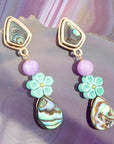 Aruba Blue Abalone Post Golden Drop Earrings