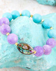 Aruba Blue and Purple Jade Chunky Stretch Bracelet