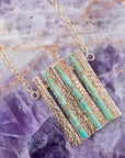 Aztec Blue Turquoise and Golden Bronze Fan Necklace