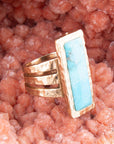 Aztec Blue Turquoise Golden Statement Ring