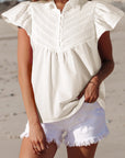 Noor Half Button Lace Flutter Sleeve Blouse