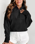 Solid Fleece-Lined Half-Zip Up Collar Sweatshirt