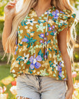 Floral Flutter Sleeve V-Neck Top