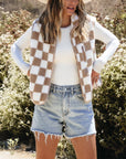 Mindi Checkered Sherpa Collared Jacket Vest