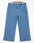 Plus Size Denim Elastic Waist Ruffle Wide Leg Pants