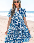 Halle Ricrac Trim Split Neck Floral Loose Dress