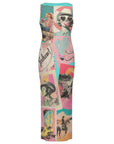 Baha Ranch Retro Pop Western Bodycon Side Slit Maxi Dress