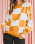 Checkered Bishop Sleeve Pullover Sweater