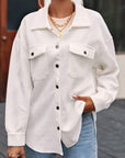 Solid Textured Flap Pocket Shacket
