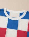 Colorblock Checker Cap Sleeve Sweater