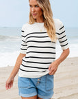 Maisy Striped Half Sleeve Knitted Top