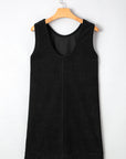 Solid Corduroy Sleeveless Pocketed Mini Dress