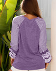 Stripe Patchwork Raglan Long Sleeve Top