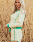 Wren Long Sleeve Pullover and Drawstring Shorts Outfit
