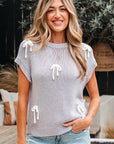 Sara Bowknot Applique Cap Sleeve Sweater