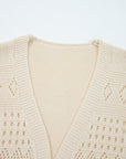 Solid Hollowed Knit Open Front Cardigan Sweater