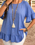 Plus Size Ruffle Raglan Short Sleeve Blouse