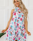 Selene Frill Mock Neck Sleeveless Tiered Floral Dress