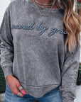SAVED BY GRACE Embroidered Mineral Wash Sweatshirt