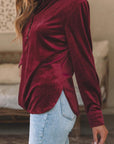 Solid Velvet Button Front Top