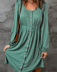 Julianna Button Up High Waist Long Sleeve Dress