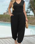 Novalee Plus Smocked High Waist Sleeveless V Neck Jumpsuit
