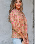 Sadie Floral Bow Pin-tuck Bust Half Puff Sleeve Blouse