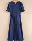 Smocked Short Sleeve Midi Dress