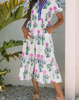 Floral Puff Sleeve V-Neck Midi Dress
