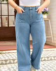 Plus Size Denim Textured Patch Pocket Jeans