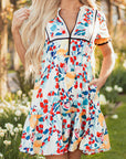 Floral Half Zip Ruffle Mini Dress