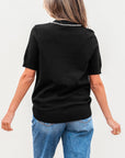 Bria Pearl Bow Short Sleeve Knitted Top