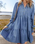 Vivian Buttoned Tiered Denim Mini Dress