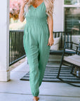 Analia Shirred High Waist Sleeveless V Neck Jumpsuit