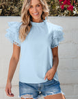 Jessie Layered Ric Rac Cap Sleeve Filled Neck Blouse
