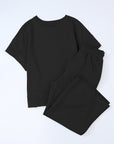 Solid Textured T-Shirt and Drawstring Pants Set