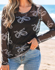 Bow Mesh Long Sleeve Top
