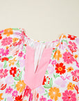 Plus Size Floral Wide Short Sleeve Blouse
