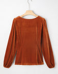Velvet Ribbed Square Neck Puff Sleeve Top