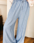 Stripe Chambray Tied Elastic Waist Trousers