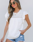 Alondra Lace Flutter Sleeve Eyelets Blouse