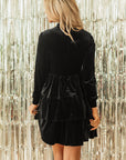 Velvet High Neck Tiered Ruffle Mini Dress