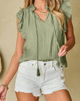 Keira V Neck Flutter Sleeve Textured Blouse