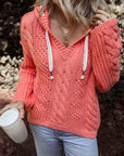 Sariah Cable Knit Drawstring Hooded Sweater