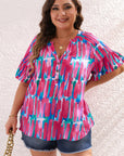 Lisa Plus Brushstroke Ruffle Sleeve Button V Neck Blouse