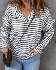 Emryn Striped Ruffled Buttoned Long Sleeve Top