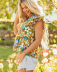 Scout Floral Tiered Flutter Sleeve V Neck Top