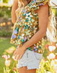 Floral Flutter Sleeve V-Neck Top