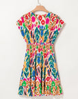 Abstract V-Neck Ruffle Mini Dress